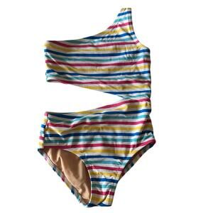 Crewcuts Girls' Multi-Color Striped Cut Out Swimsuit - Size 4/5